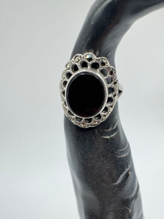 Art Deco Ring Onyx and Marcasite - Sterling Silver