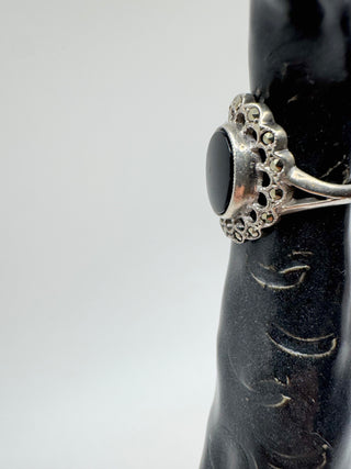 Art Deco Ring Onyx and Marcasite - Sterling Silver