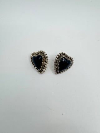 Sterling silver Black Onyx Heart post Earrings