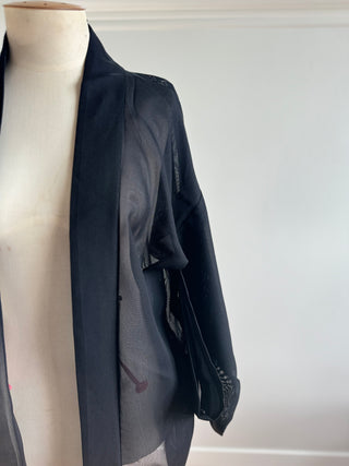 Vintage Japanese Silk Kimono - OSFA - Black Sheer with Bamboo Detail on Back