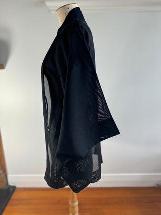 Vintage Japanese Silk Kimono - OSFA - Black Sheer with Bamboo Detail on Back