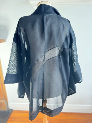 Vintage Japanese Silk Kimono - OSFA - Black Sheer with Bamboo Detail on Back