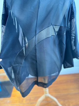 Vintage Japanese Silk Kimono - OSFA - Black Sheer with Bamboo Detail on Back