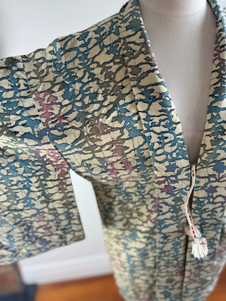 Vintage Japanese Silk Kimono - OSFA - Cream With Multicolor Dye