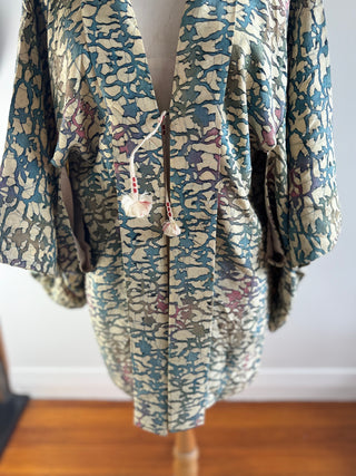 Vintage Japanese Silk Kimono - OSFA - Cream With Multicolor Dye