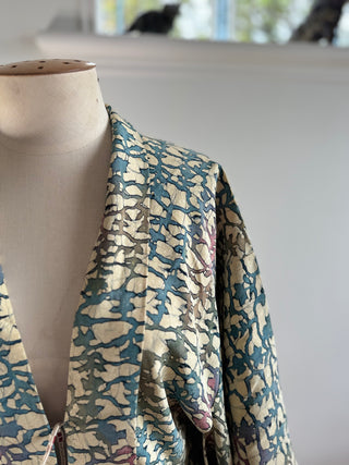 Vintage Japanese Silk Kimono - OSFA - Cream With Multicolor Dye