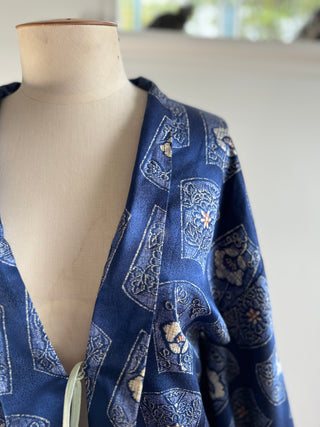 Vintage Japanese Silk Kimono - OSFA - Blue with Floral Detail