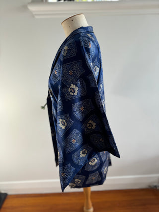 Vintage Japanese Silk Kimono - OSFA - Blue with Floral Detail