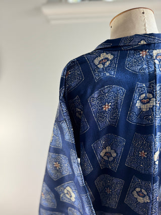 Vintage Japanese Silk Kimono - OSFA - Blue with Floral Detail