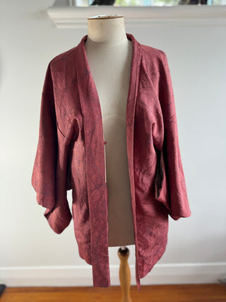 Vintage Japanese Silk Kimono - OSFA - Dusty Pink with Striking Textured Pattern