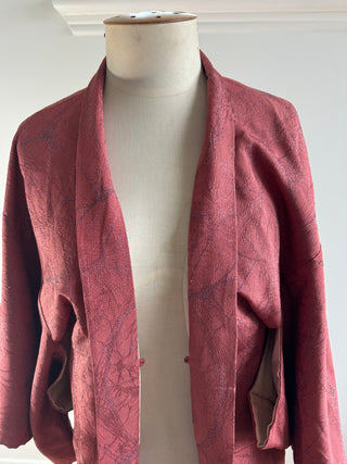 Vintage Japanese Silk Kimono - OSFA - Dusty Pink with Striking Textured Pattern