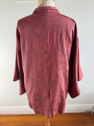Vintage Japanese Silk Kimono - OSFA - Dusty Pink with Striking Textured Pattern