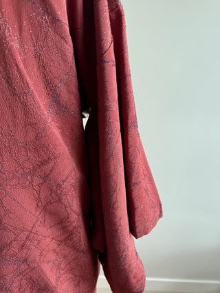 Vintage Japanese Silk Kimono - OSFA - Dusty Pink with Striking Textured Pattern