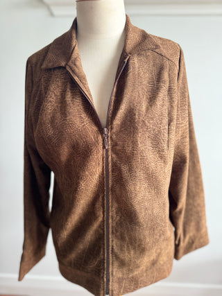 Brown MACJAYS Suede Look Collared Lightweight Jacket - Size 12