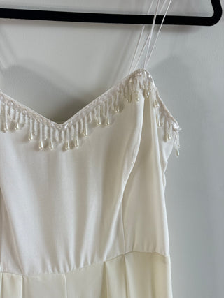 Delicate Vintage Silk Wideleg Jumpsuit with Beaded Size 6-8