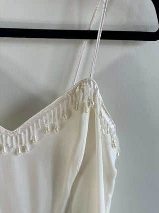 Delicate Vintage Silk Wideleg Jumpsuit with Beaded Size 6-8