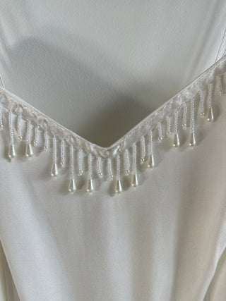 Delicate Vintage Silk Wideleg Jumpsuit with Beaded Size 6-8