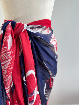 Blue Red and White Summer Sarong - Can be worn many ways - OSFA