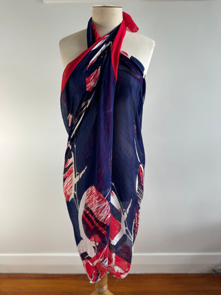 Blue Red and White Summer Sarong - Can be worn many ways - OSFA