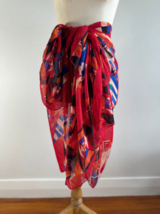 Blue Red and White Summer Sarong - Can be worn many ways - OSFA