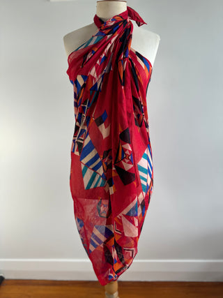 Blue Red and White Summer Sarong - Can be worn many ways - OSFA