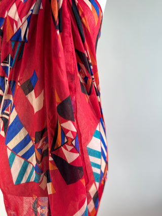 Blue Red and White Summer Sarong - Can be worn many ways - OSFA