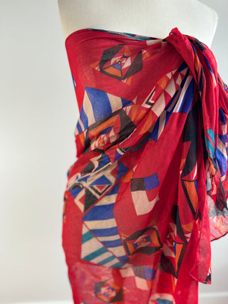 Blue Red and White Summer Sarong - Can be worn many ways - OSFA