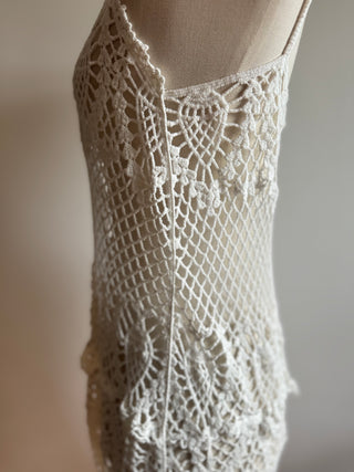 Crochet Dress with Asymmetrical Hem - Size S