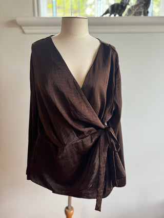 Brown Satin Wrap Top Size XXL