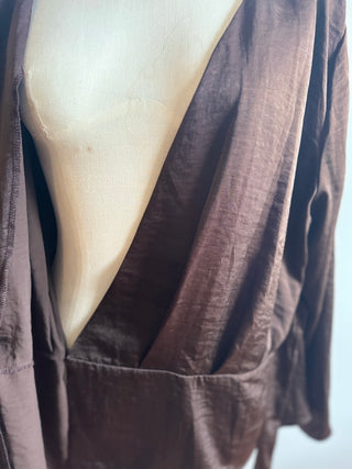 Brown Satin Wrap Top Size XXL