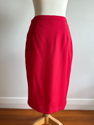 Red Vintage Wool Skirt - Made in NZ - Size M