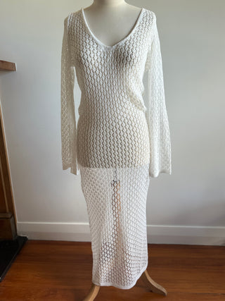 White Crochet look Knit Maxi Dress - Size S