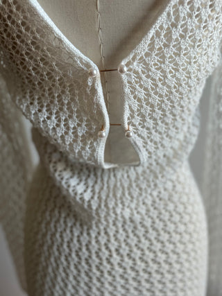 White Crochet look Knit Maxi Dress - Size S