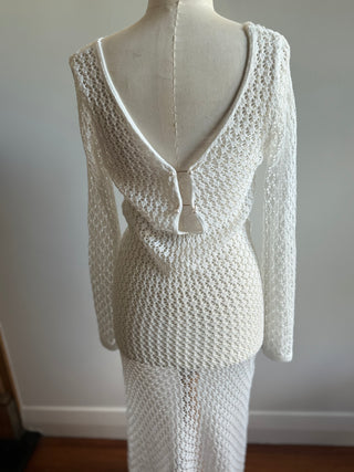 White Crochet look Knit Maxi Dress - Size S