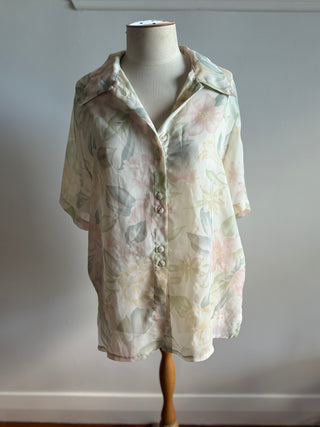 Floral Vintage Short Sleeve Shirt - Size 12-14