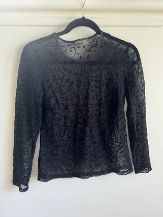 2000's Jacqui-E Made in Australia Sheer Mesh top with Flocked pattern - Size S
