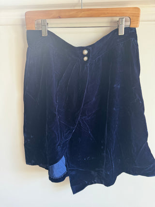 Vintage Bue Velvet Wrap Skirt - Size 10-12