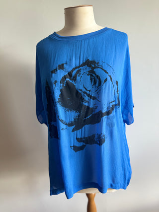 Storm Oversize TShirt with Rose Print - Bright Blue - Size M
