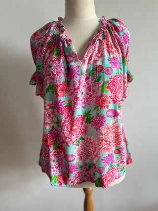 Bright Floral Print  Short sleeve Top- Madly Sweetly - Size 12