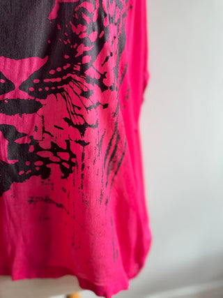 Bright Pink Storm OverSize T Shirt with Leopard Face Print - Size M