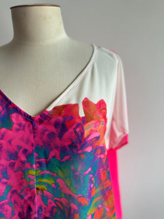 Bright Pink PIA Chrysanthemum  Print Top - Size M-L