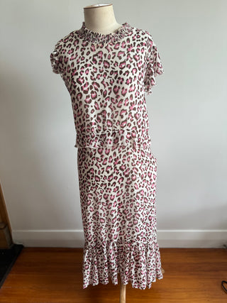 Toby Pink Leopard Print Dress - Size 14