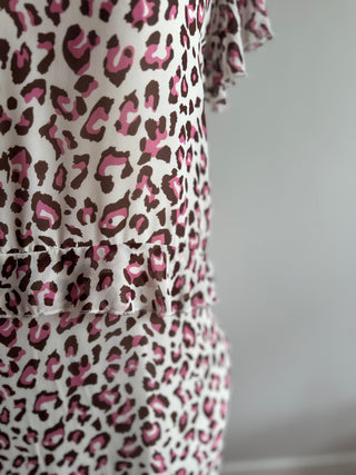 Toby Pink Leopard Print Dress - Size 14