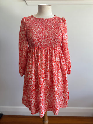 Karen Walker Patterned Dress with Shirred Bust and Puff Sleeves