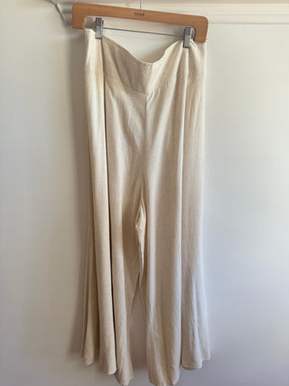 Wide Leg Flares Cream Linen Blend Silver Wishes -Size 16