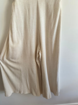 Wide Leg Flares Cream Linen Blend Silver Wishes -Size 16
