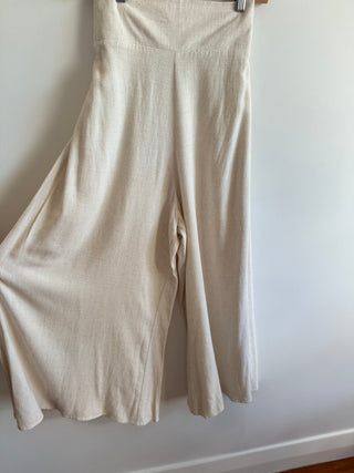 Wide Leg Flares Cream Linen Blend Silver Wishes -Size 16