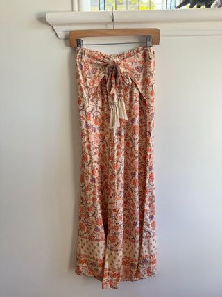 Wide Leg Patterned Flared Pants with Tie Waist