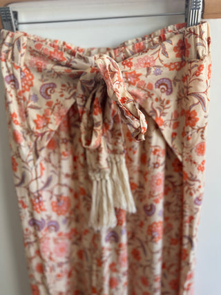 Wide Leg Patterned Flared Pants with Tie Waist