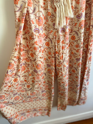 Wide Leg Patterned Flared Pants with Tie Waist